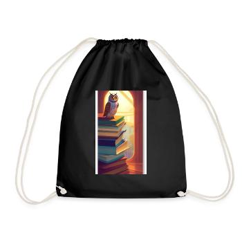 Comic Cartoon Cute Book Owl Owl Book Stack - Drawstring Bag - black - Front