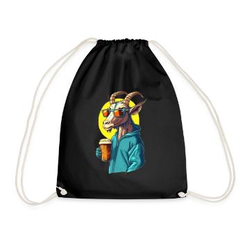 Cooler Bock mit Bier im Hoodie - Turnbeutel - Schwarz - Vorne