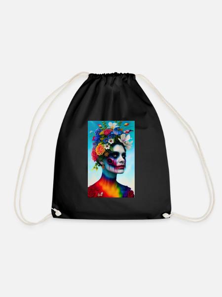 ARTWORK Flower Head Rainbow - Turnbeutel - Schwarz