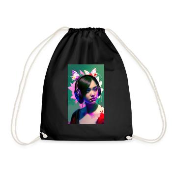 ARTWORK Headphones Girl Lea - Drawstring Bag - black - Front