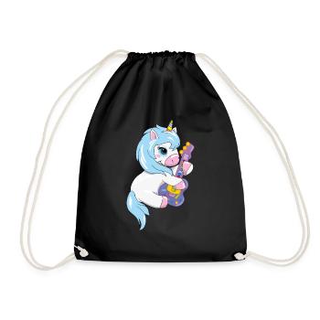 Cute baby unicorn playing the guitar - Drawstring Bag - black - Front