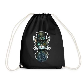 Steampunk Cat Black Rose Gothic - Drawstring Bag - black - Front