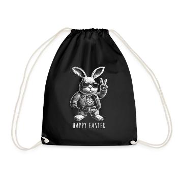 Happy Easter - Osterhase - Osterei - Geschenk - Turnbeutel - Schwarz - Vorne