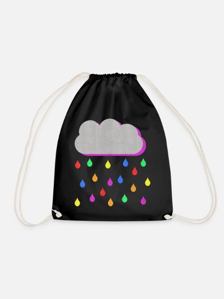 Regenbogen Bunte Regentropfen aus Wolke - Turnbeutel - Schwarz