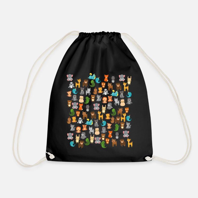 cute cartoon animals kawaii - Drawstring Bag - black