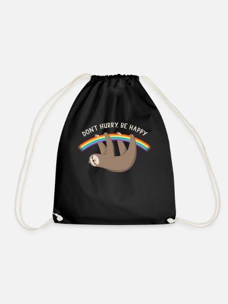 Faultier Regenbogen Don´t hurry, be happy - Turnbeutel - Schwarz