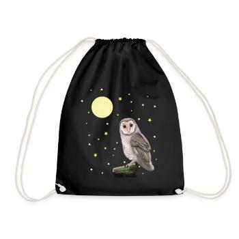 Owl, Moon, Stars - Drawstring Bag - black - Front