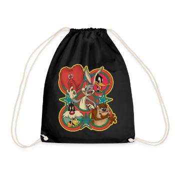 Looney Tunes Bugs Bunny Logo Gruppenbild Vintage - Turnbeutel - Schwarz - Vorne