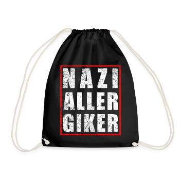 Naziallergiker - Warnhinweis allergisch auf Nazis - Turnbeutel - Schwarz - Vorne