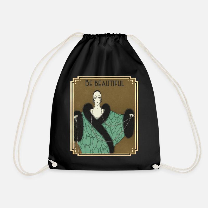 Be Buautiful, Art-deco Mode mit Perlenkette - Turnbeutel - Schwarz