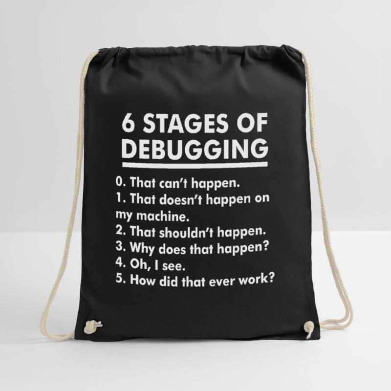 Humorvolle Illustration der Debugging-Phasen Turnbeutel
