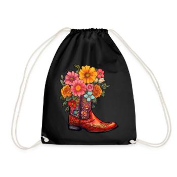 Cowboy Boots Flowers Country Music - Drawstring Bag - black - Front