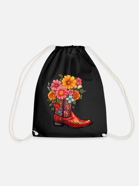 Cowboy Stiefel Blumen Country Musik - Turnbeutel - Schwarz