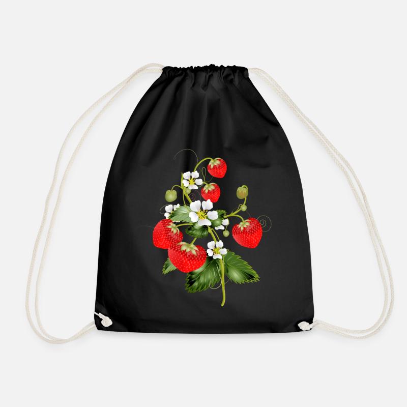 filigrane Erdbeeren Pflanze mit Erdbeeren Blüte - Turnbeutel - Schwarz