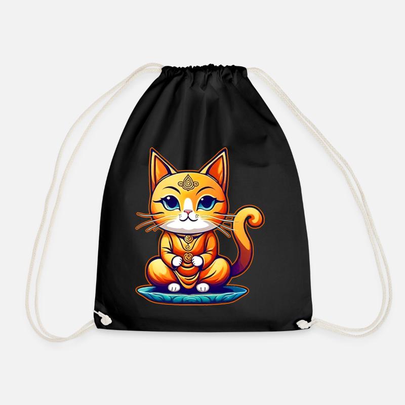 Cute cat in Buddha yoga position - Drawstring Bag - black