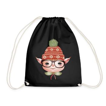Adorable lutin de Noël mignon avec des lunettes - Sac de sport léger - noir - Devant