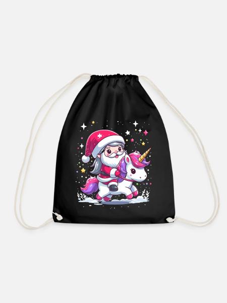 Santa Claus and Unicorn - Drawstring Bag - black
