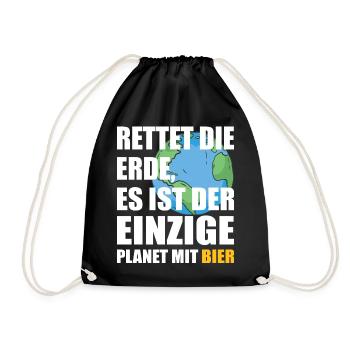 Bier Planet Retten - Turnbeutel - Schwarz - Vorne