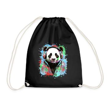 Panda, Kopfhörer,panda mit kopfhörer, illustration - Turnbeutel - Schwarz - Vorne