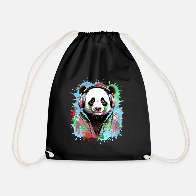 Panda, cuffie, panda con le cuffie, illustrazione - Sacca sportiva - nero