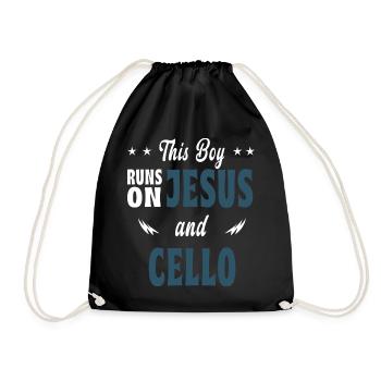 This boy runs on Jesus and cello - Drawstring Bag - black - Front