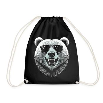 Cool bear head with sunglasses - Drawstring Bag - black - Front