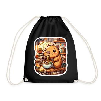 Capybara Ramen Bücher Lese Kawaii Anime - Turnbeutel - Schwarz - Vorne