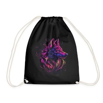 Wolf Wolfskopf Wölfe Wolfsrudel Natur Neon Bunt - Turnbeutel - Schwarz - Vorne
