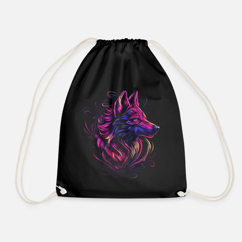 Wolf Wolfskopf Wölfe Wolfsrudel Natur Neon Bunt - Turnbeutel - Schwarz