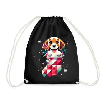 Beagle in a colorful Christmas stocking - Drawstring Bag - black - Front