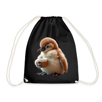 Baby Pesto Pinguin liebt es Kaffee zu trinken - Turnbeutel - Schwarz - Vorne