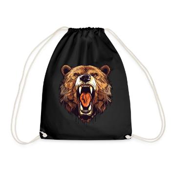 Grizzly Bear Roaring Bear Head Nature Wilderness Forest - Drawstring Bag - black - Front