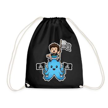 Bretagne Breizh – Breton Child Octopus Gwenn ha Du - Drawstring Bag - black - Front