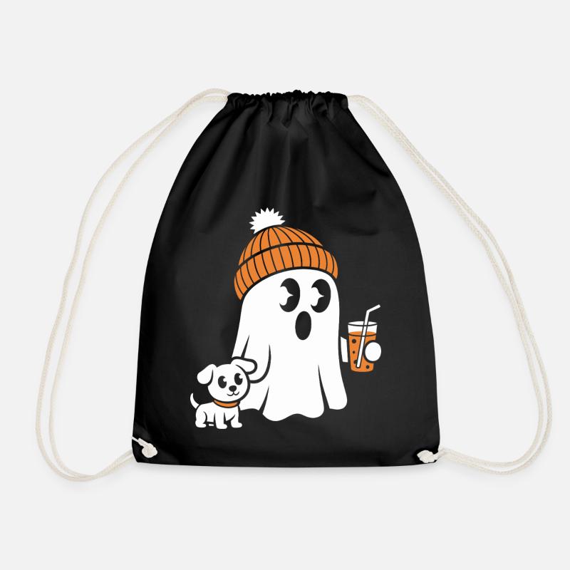 Cozy Ghost with Beanie - Drawstring Bag - black