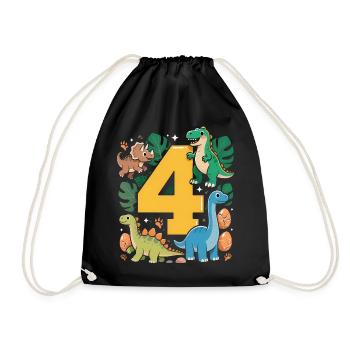 4 Year Old Cute Rex 4th Birthday Gift Funny - Drawstring Bag - black - Front