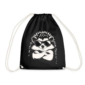 Cool hedgehog with sunglasses | Funny animal motif - Drawstring Bag - black - Front