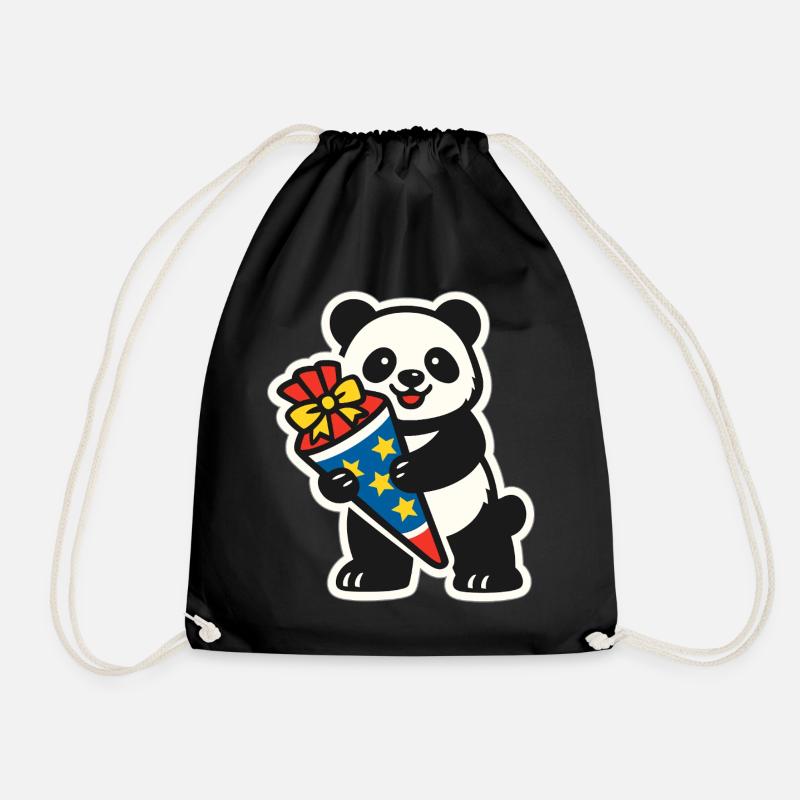 Panda Bear I'm 1st Grade School Enrollment Gift - Drawstring Bag - black