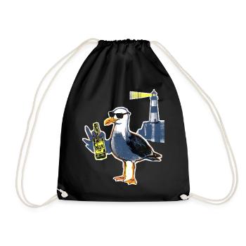 Coole Möwe Leuchtturm Bier - Turnbeutel - Schwarz - Vorne