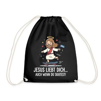 Jesus liebt dich beim Skaten - Turnbeutel - Schwarz - Vorne