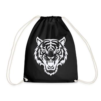 Stylized tiger head pattern - Drawstring Bag - black - Front