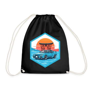 Retro 90er JDM R34 Torii Gate Japan Hex-Emblem - Turnbeutel - Schwarz - Vorne