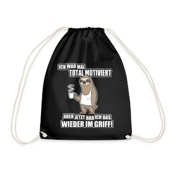 Faultier Spruch – War mal motiviert - Turnbeutel - Schwarz - Vorne