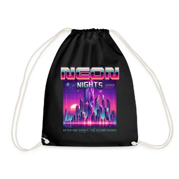 Neon Nights Synthwave Retro 80s Skyline Geschenk - Turnbeutel - Schwarz - Vorne