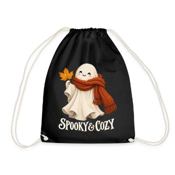 Spooky & Cozy - Herbstgeist mit rotem Schal - Turnbeutel - Schwarz - Vorne