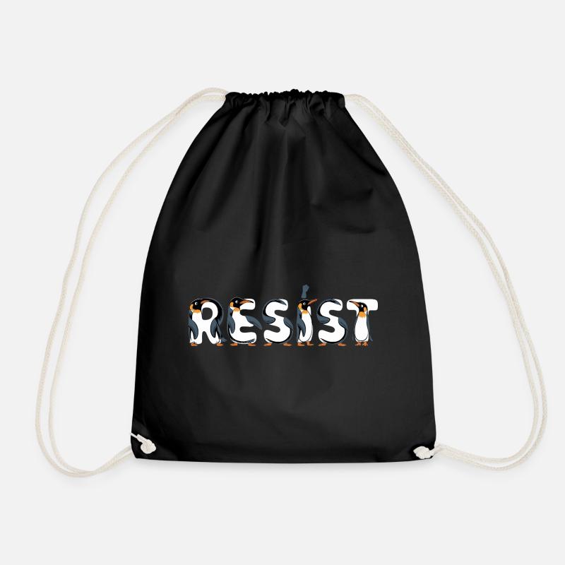 Penguin Protests Resistance Taxes - Drawstring Bag - black