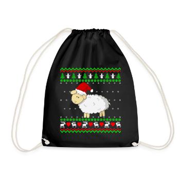 Sweet Sheep Calf Christmas Ugly Christmas Gift - Drawstring Bag - black - Front