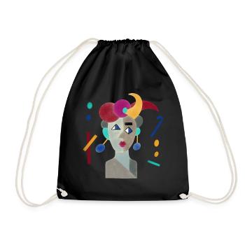 Head woman colorful illustration art gift - Drawstring Bag - black - Front
