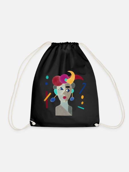 Head woman colorful illustration art gift - Drawstring Bag - black