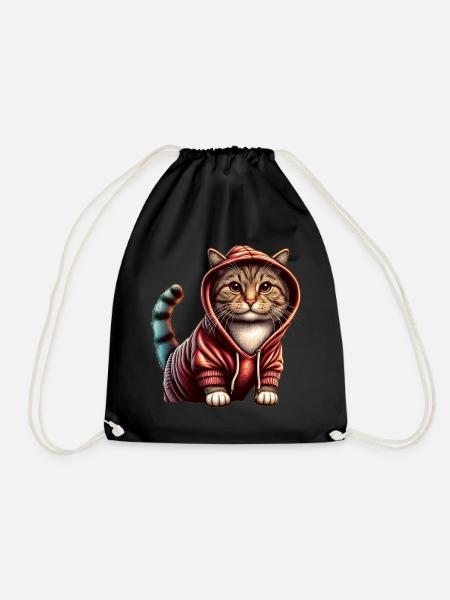 Cute Kitten Wearing Hoodie - Drawstring Bag - black