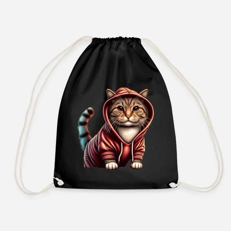 Cute Kitten Wearing Hoodie - Drawstring Bag - black